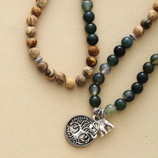 Gaia Bracelet Mala in Moss Agate & Landscape Jasper
