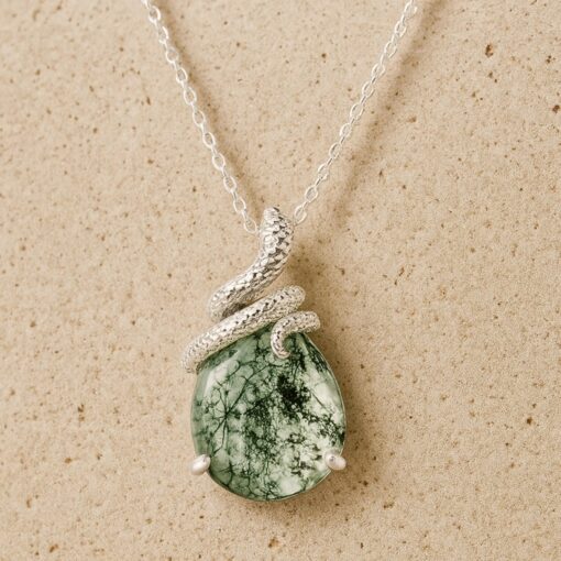 Moss Agate & Silver 'Guardian of Serenity' Pendant