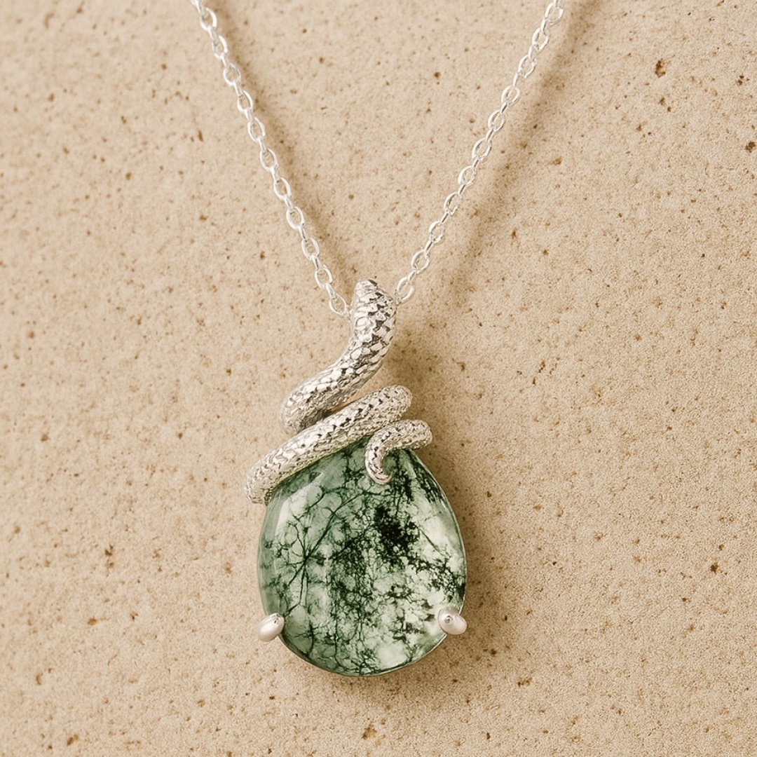 Moss Agate & Silver 'Guardian of Serenity' Pendant