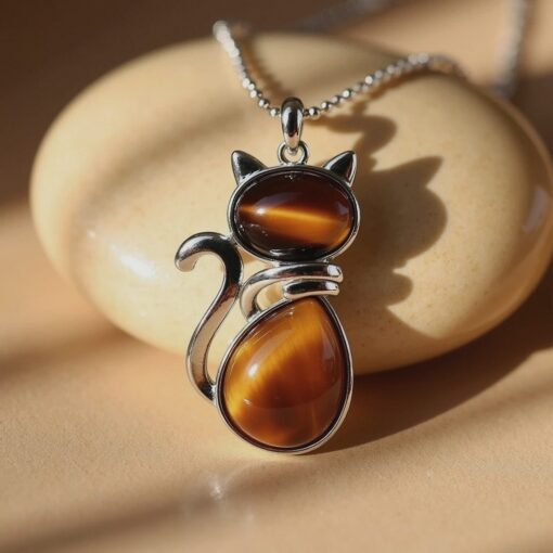 Natural Stone Cat Pendant