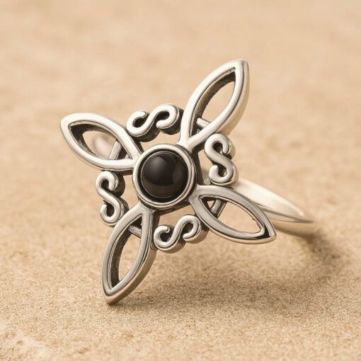 Adjustable "Mystic Energy" Ring - Witch Knot & Obsidian