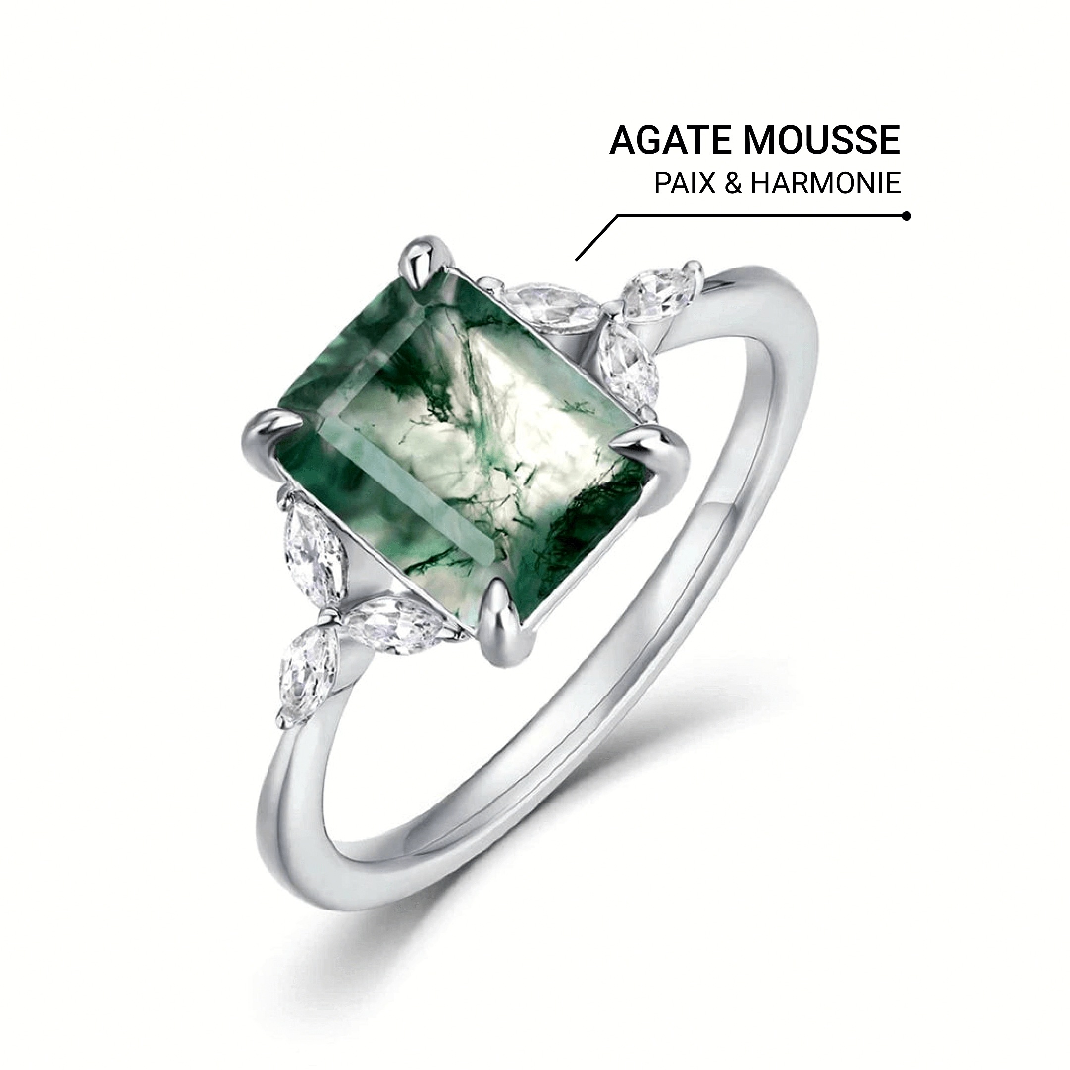 Green Balance Ring in Moss Agate & Silver - Nature-Inspired Jewellery