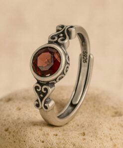 Adjustable "Sacred Fire" Ring in Garnet and Silver