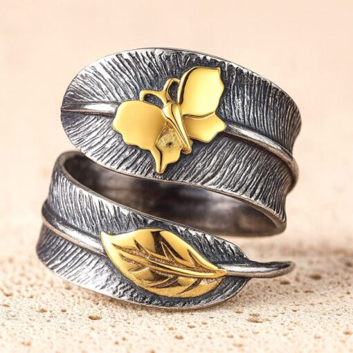 Adjustable "Angel Feather" Silver Ring
