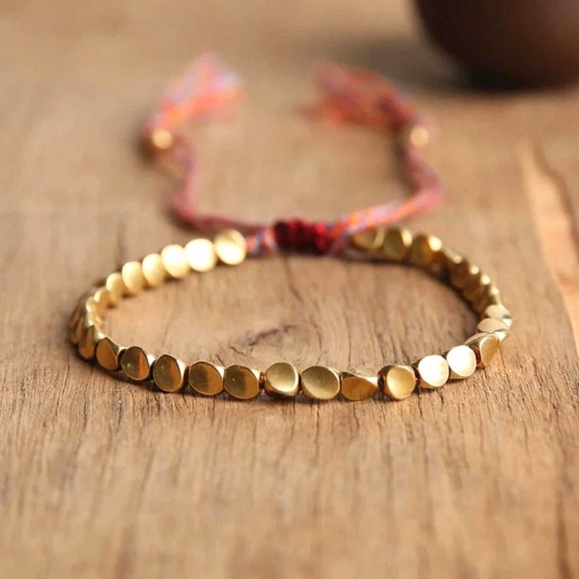 Tibetan Copper Bead Bracelet - Handmade Artisan Jewelry