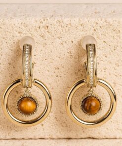 Feline Sparkle Earrings in Tiger Eye & Gold Plated