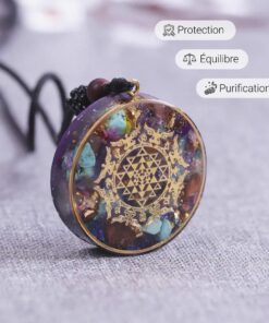 Sri Yantra Orgonite Pendant in Turquoise & Tiger's Eye - Unique Healing Crystal Jewelry