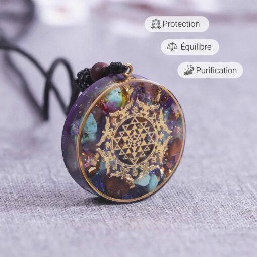 Sri Yantra Orgonite Pendant in Turquoise & Tiger's Eye - Unique Healing Crystal Jewelry