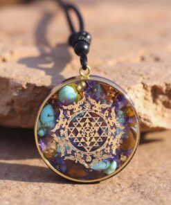 Sri Yantra Orgonite Pendant in Turquoise & Tiger's Eye - Unique Healing Crystal Jewelry