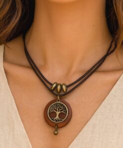 Natural Wood Sacred Tree of Life Necklace