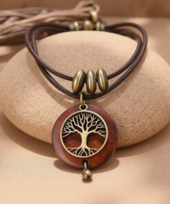 Natural Wood Sacred Tree of Life Necklace