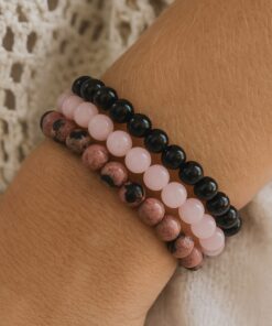 Peace & Balance Bracelet Trio in Onyx, Rose Quartz & Rhodonite