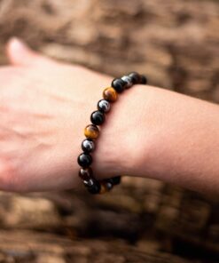 3 Protections Bracelet in Tiger Eye, Hematite & Black Obsidian