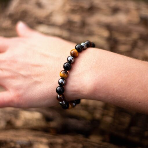 3 Protections Bracelet in Tiger Eye, Hematite & Black Obsidian