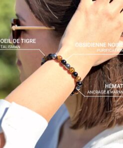 3 Protections Bracelet in Tiger Eye, Hematite & Black Obsidian