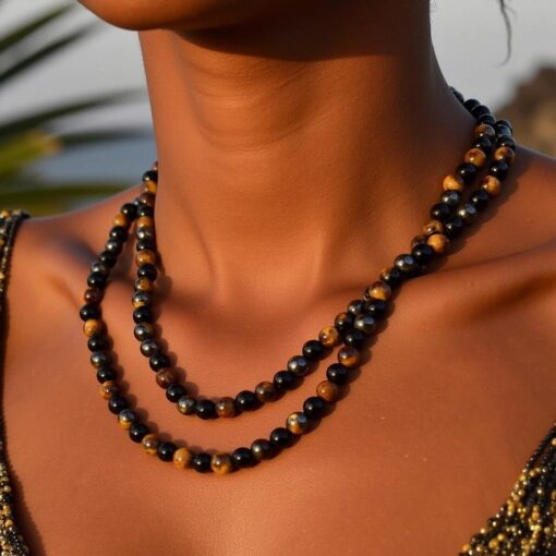 3 Protection Necklace in Hematite, Obsidian & Tiger Eye