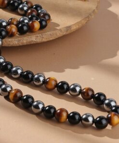 3 Protection Necklace in Hematite, Obsidian & Tiger Eye