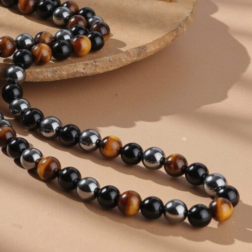 3 Protection Necklace in Hematite, Obsidian & Tiger Eye
