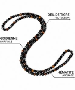 3 Protection Necklace in Hematite, Obsidian & Tiger Eye