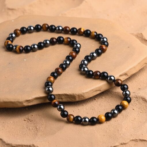 3 Protection Necklace in Hematite, Obsidian & Tiger Eye