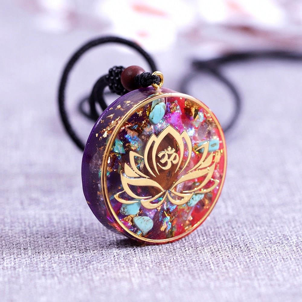 Turquoise & Tiger Eye 'Lotus-Om' Orgonite Pendant