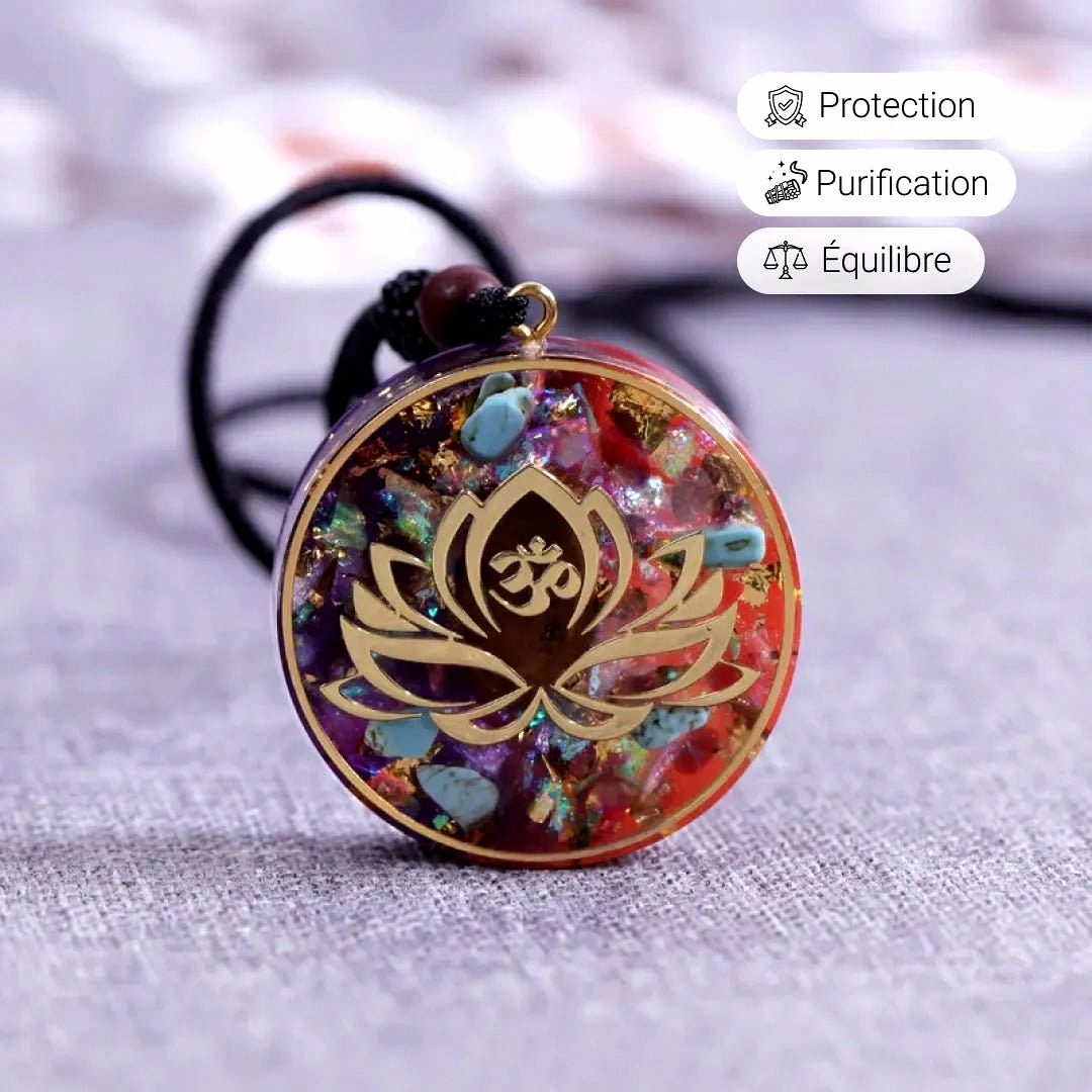 Turquoise & Tiger Eye 'Lotus-Om' Orgonite Pendant