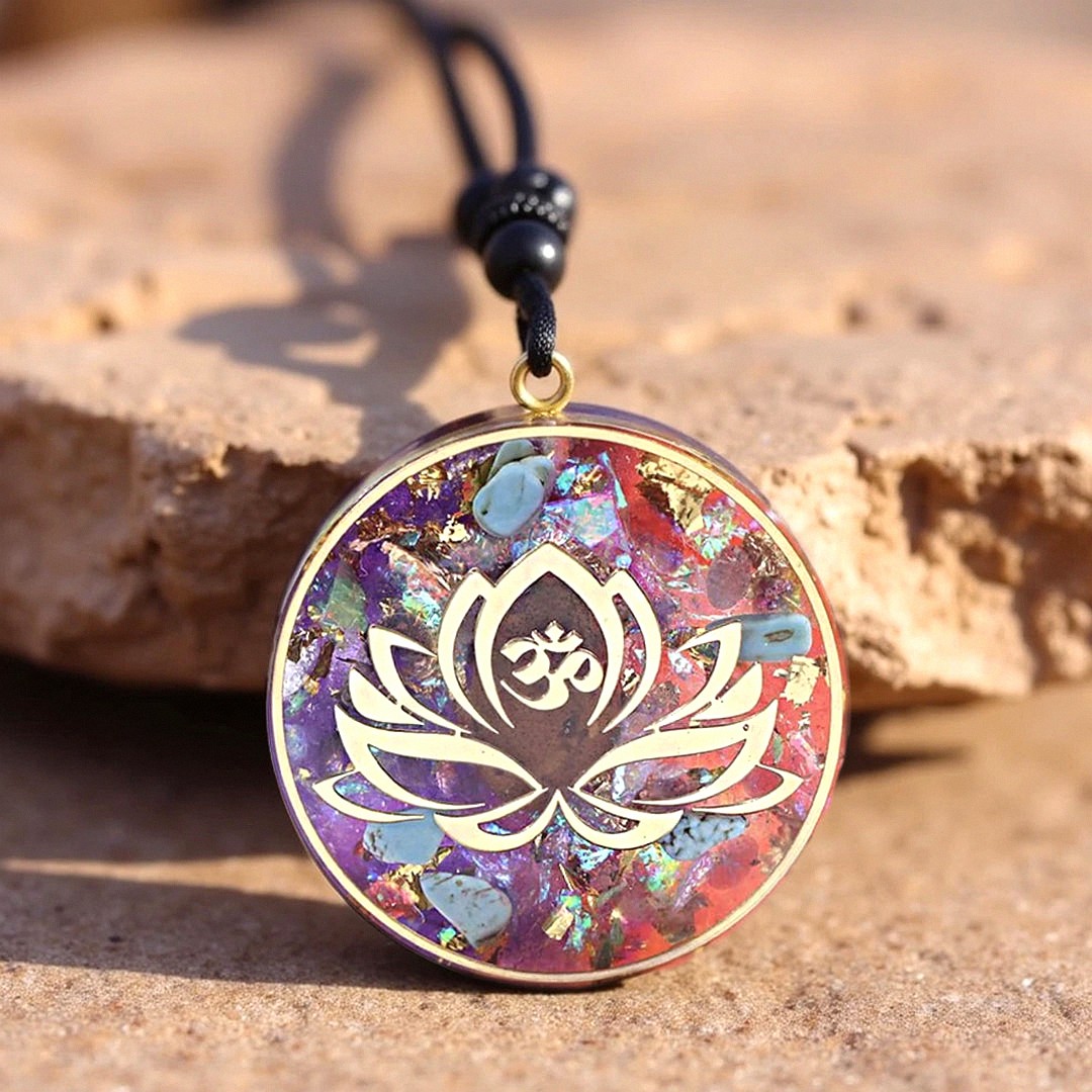 Turquoise & Tiger Eye 'Lotus-Om' Orgonite Pendant