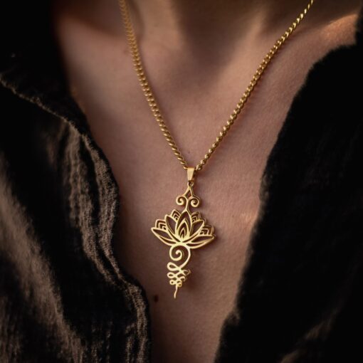 Unalome Lotus Pendant - Spiritual Jewelry for Mindfulness and Balance